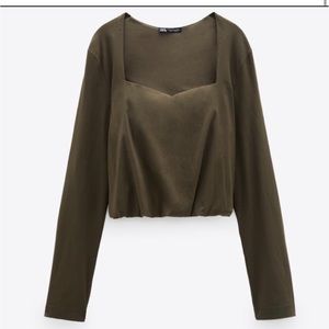 Zara Square neck olive green top